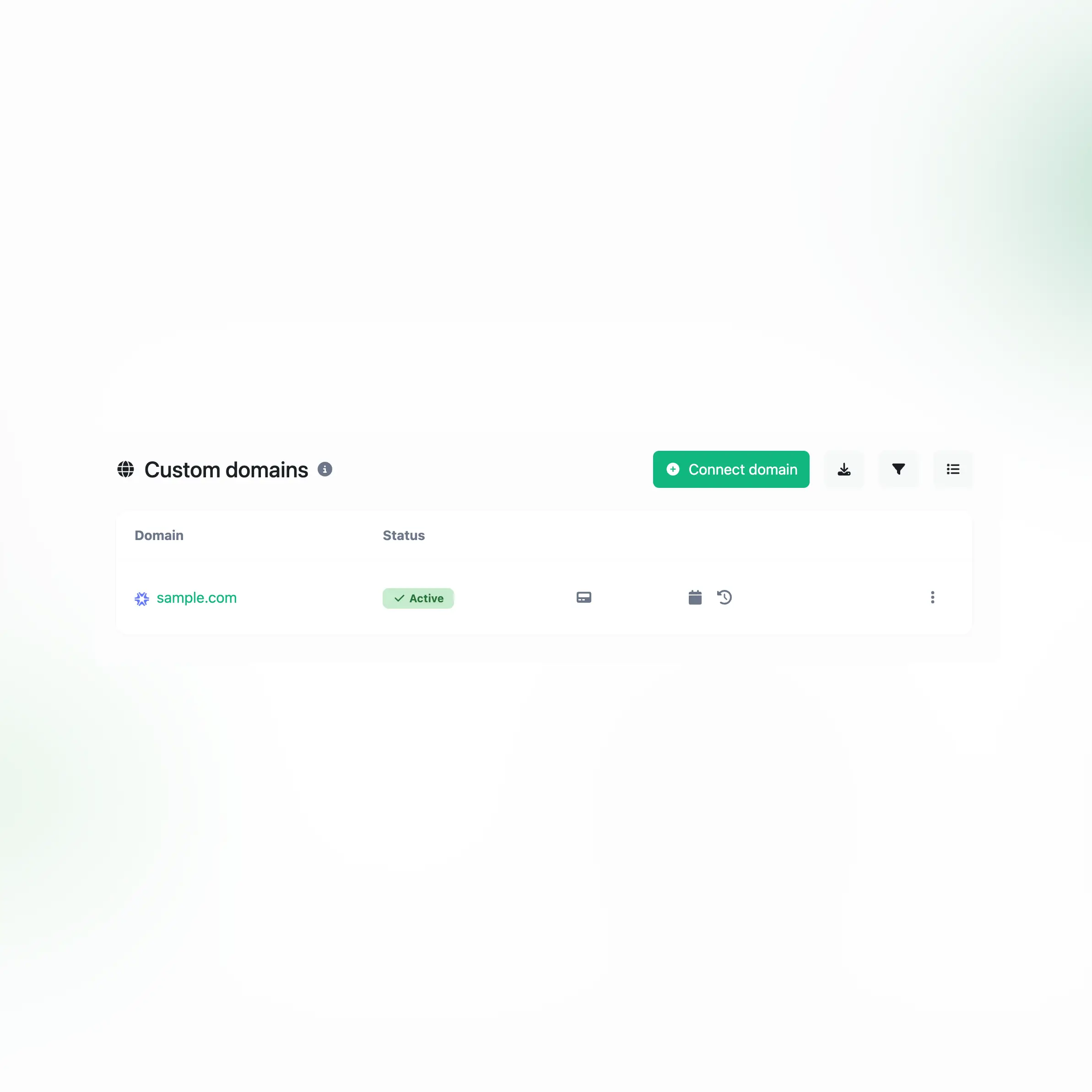 Captura de pantalla de los dominios personalizados de la aplicación para enlaces de códigos JS de píxeles personalizados