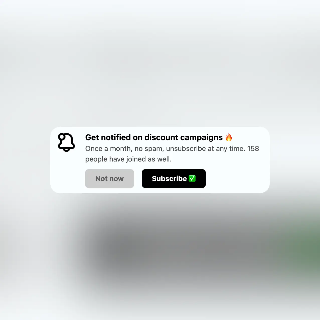 Captura de pantalla del ejemplo del widget de solicitud de la aplicación para que los usuarios se suscriban